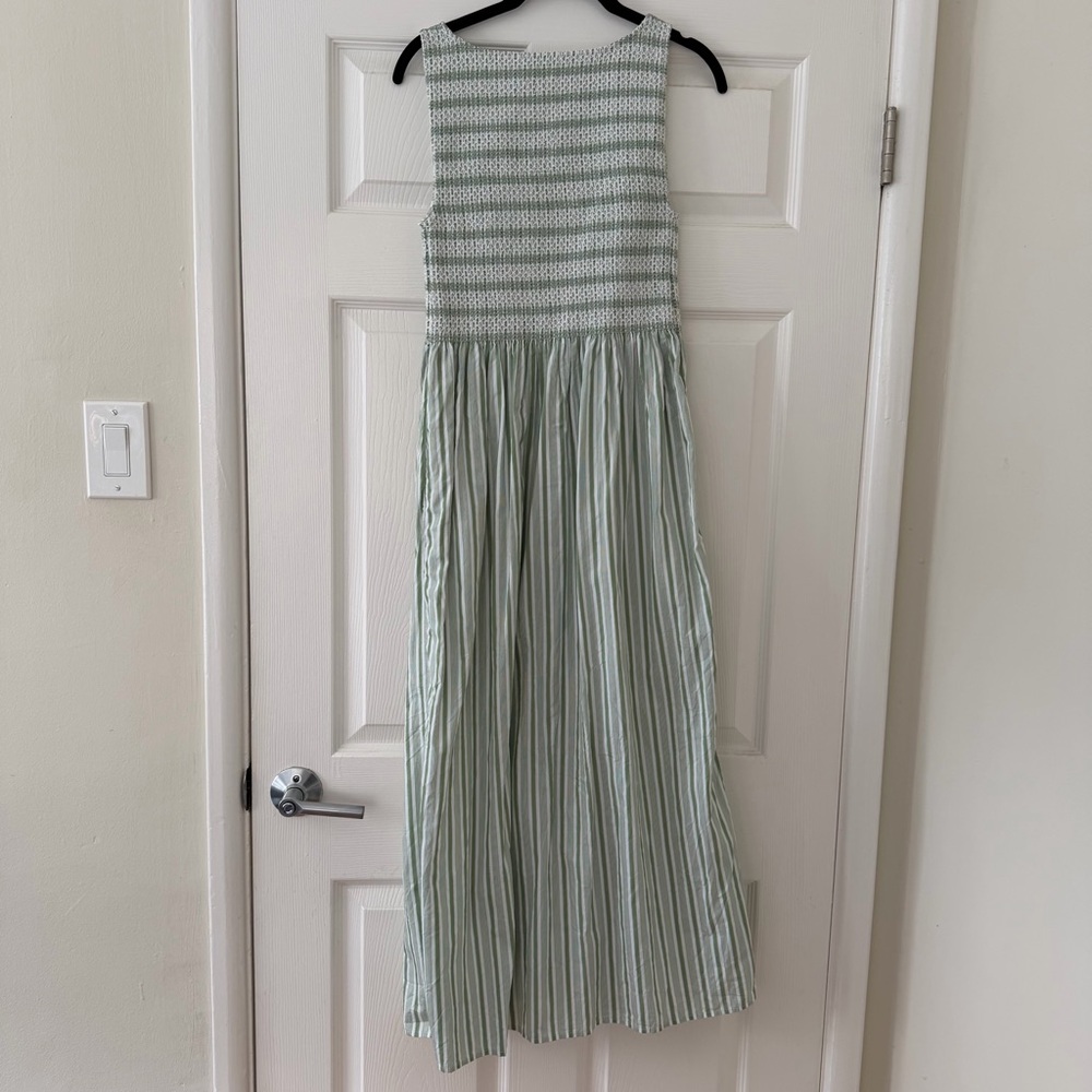 Smocked Bodice Midi Dress in Mint Stripe - Picture 6 of 6
